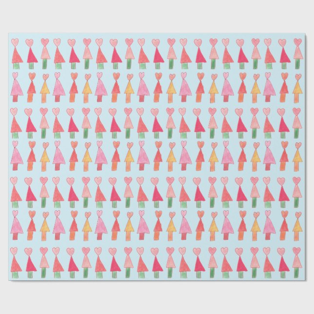 Christmas Tree Hearts Wrapping Paper Geschenkpapier (Flach)