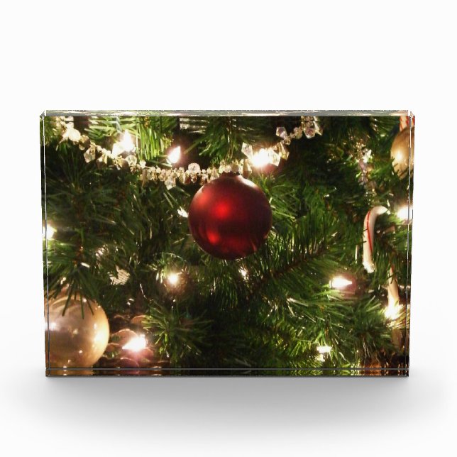 Christmas Tree I Holiday Pretty Green and Red Fotoblock (Vorderseite)