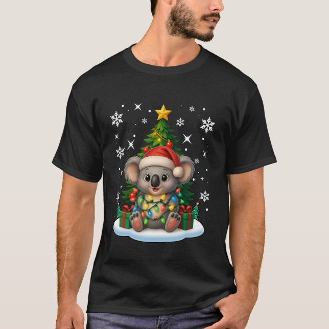 Christmas Tree Koala Lighting Santa Hat Xmas Famil T-Shirt (Vorderseite)
