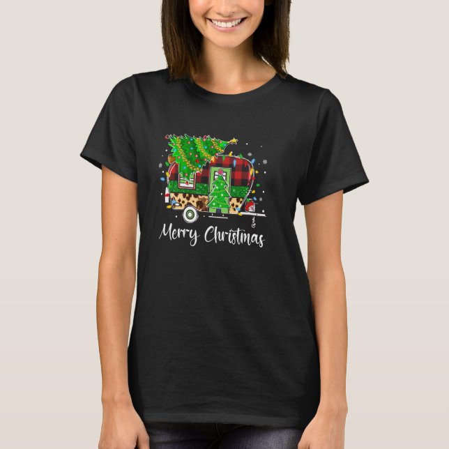Christmas Tree Leopard Camping Trailer Merry Chris T-Shirt (Vorderseite)