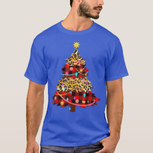 Christmas Tree Leopard Print Buffalo Plaid Merry X T-Shirt