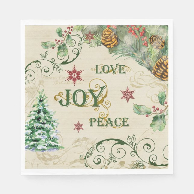 Christmas Tree Liebe Joy Peace Holly Typografy Serviette (Vorderseite)