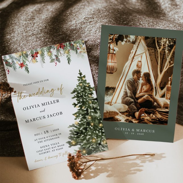 Christmas Tree Lights Winter Wedding Invitation Einladung (Invitation Front/Back)