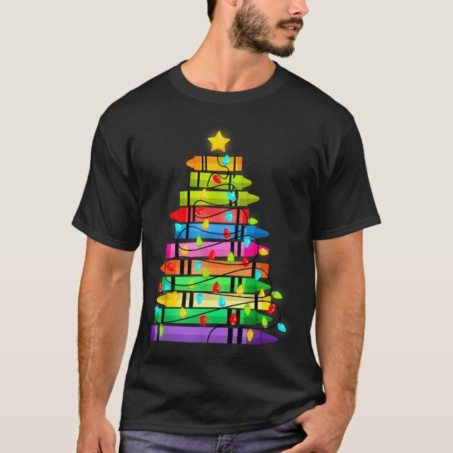 Christmas Tree Made Of Crayons School Teacher Life T-Shirt (Vorderseite)