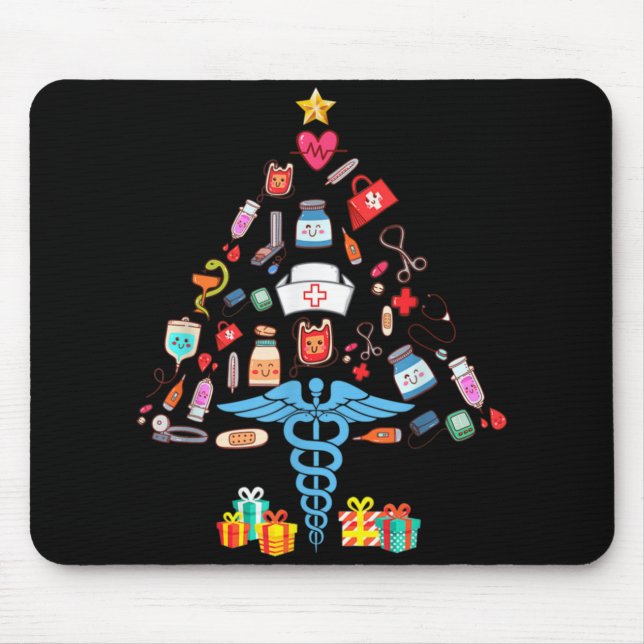 Christmas Tree Medical Tools Funny Nurse T Shirt  Mousepad (Vorne)
