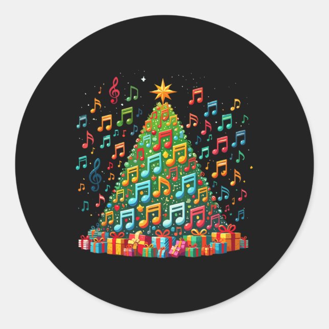 Christmas Tree Musical Note Music Teacher Musician Runder Aufkleber (Vorderseite)