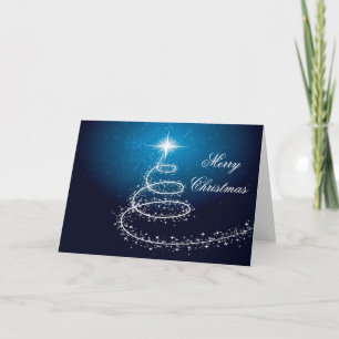 Christmas Tree On Blue Glowing background Card Feiertagskarte
