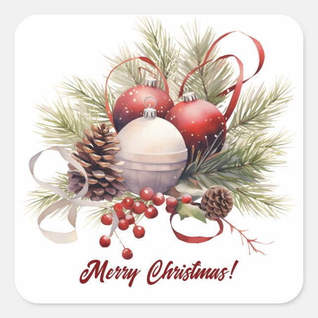 Christmas Tree Ornaments Pine Cones Quadratischer Aufkleber (Vorderseite)