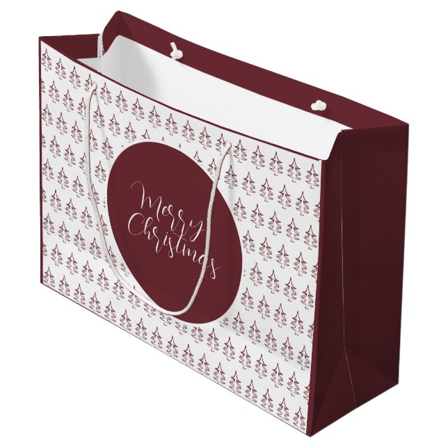 Christmas Tree Pattern Burgundy Große Geschenktüte (Vorderseite Schrägansicht)