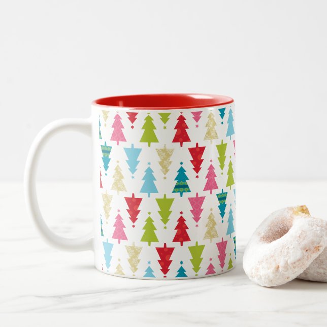 CHRISTMAS TREE PATTERN Festlich modern minimalisti Zweifarbige Tasse (Mit Donut)
