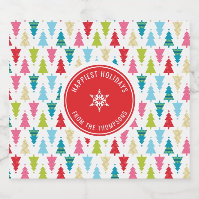 CHRISTMAS TREE PATTERN Festlich modern minimalrot (Einzelnes Label)