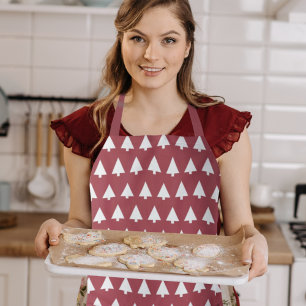 Christmas Tree Pattern Geometric   Scandi Dark Red Schürze