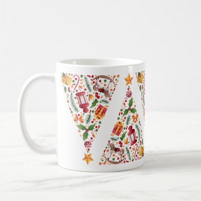 Christmas tree pattern with toys  white background kaffeetasse (Links)