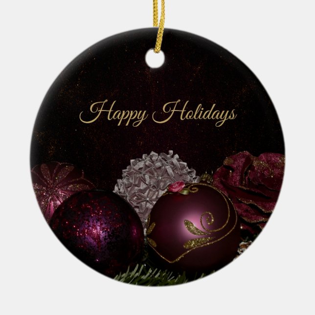 Christmas Tree Pink Green Leaves Black Elegant Keramik Ornament (Vorne)
