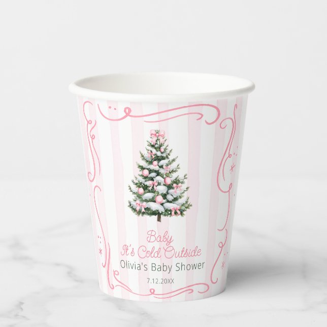 Christmas Tree Pink Winter Baby Shower Pappbecher (Vorderseite)
