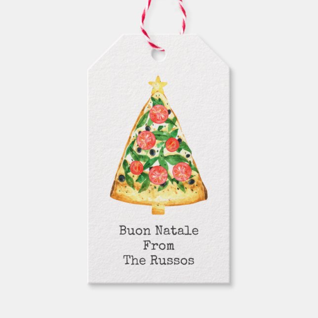 Christmas Tree Pizza Buon Natale Geschenkanhänger (Vorderseite)