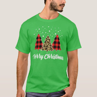 Christmas Tree Plaid Christmas Tree Leopard Christ T-Shirt