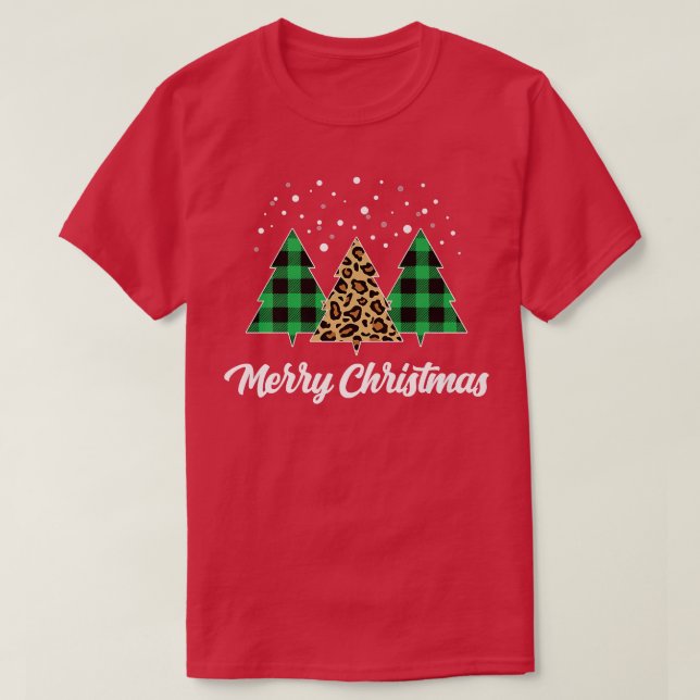 Christmas Tree Plaid Christmas Tree Leopard Christ T-Shirt (Design vorne)