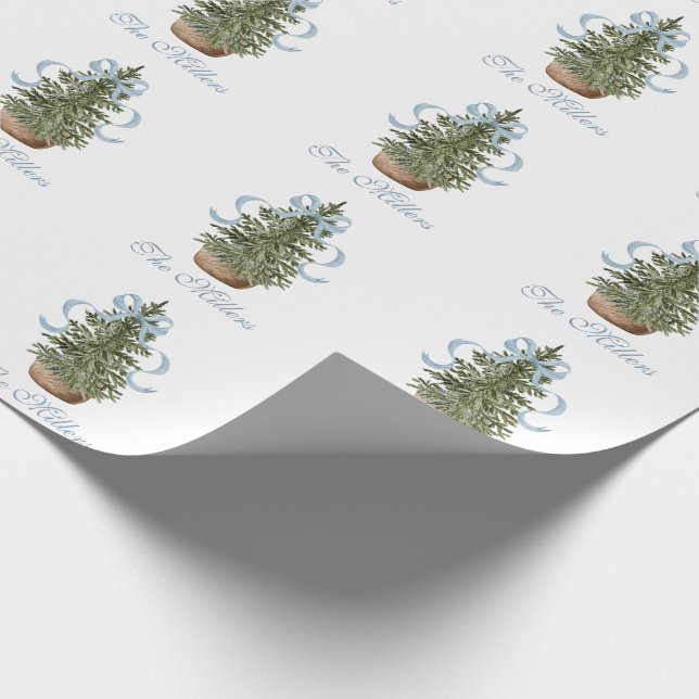 Christmas Tree Preppy Bow Blue Christmas Geschenkpapier (Ecke)