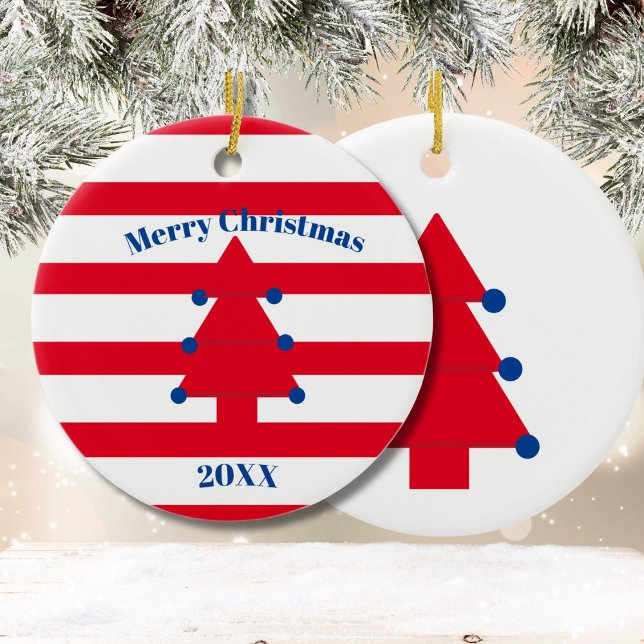 Christmas Tree Red Blue White Keramik Ornament (Von Creator hochgeladen)
