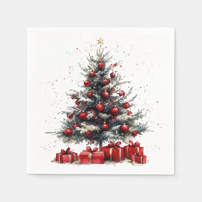 Christmas Tree Red Ornaments Gifts Holiday Serviette (Vorderseite)
