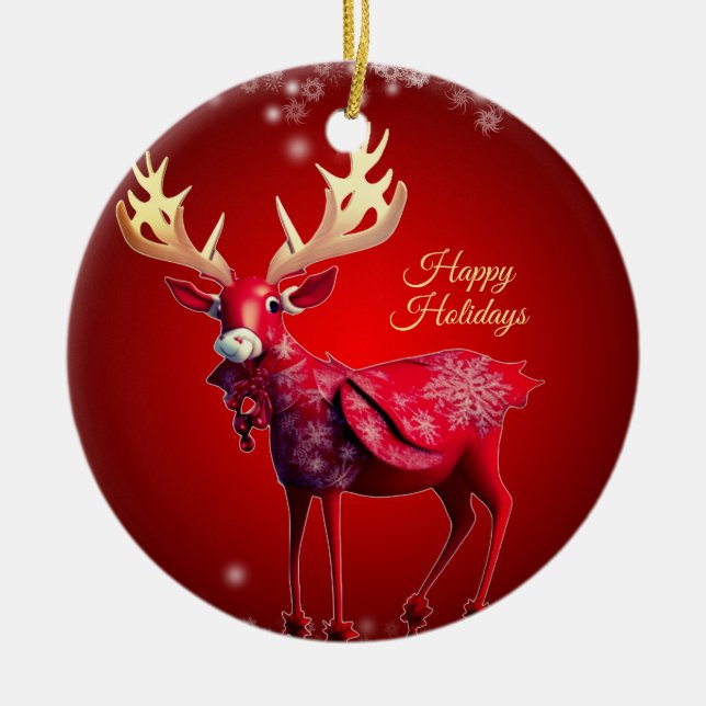 Christmas Tree Red Reindeer Winter Holidays Keramik Ornament (Vorne)
