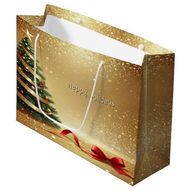 Christmas Tree Ribbons Holiday Gift Bag Große Geschenktüte (Vorderseite Schrägansicht)