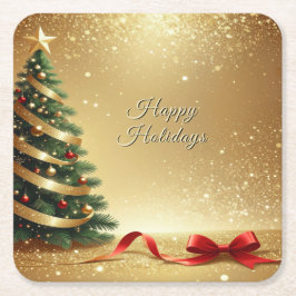 Christmas Tree Ribbons Holiday Paper Coaster Rechteckiger Pappuntersetzer