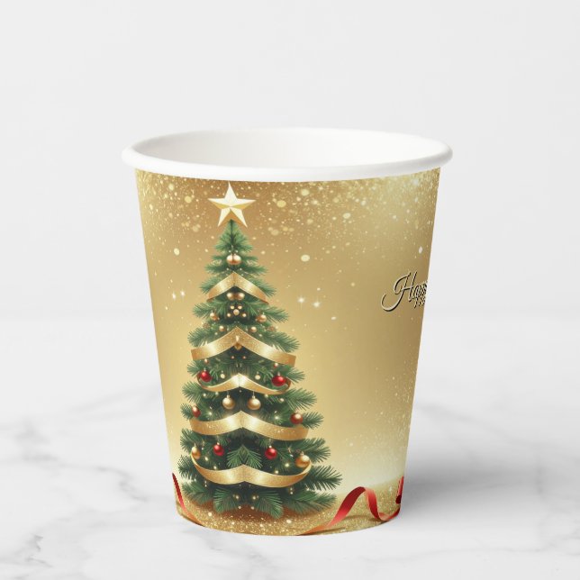 Christmas Tree Ribbons Holiday Paper Cups Pappbecher (Vorderseite)