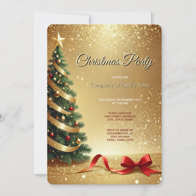 Christmas Tree Ribbons Holiday Party Invitation Einladung (Vorderseite)