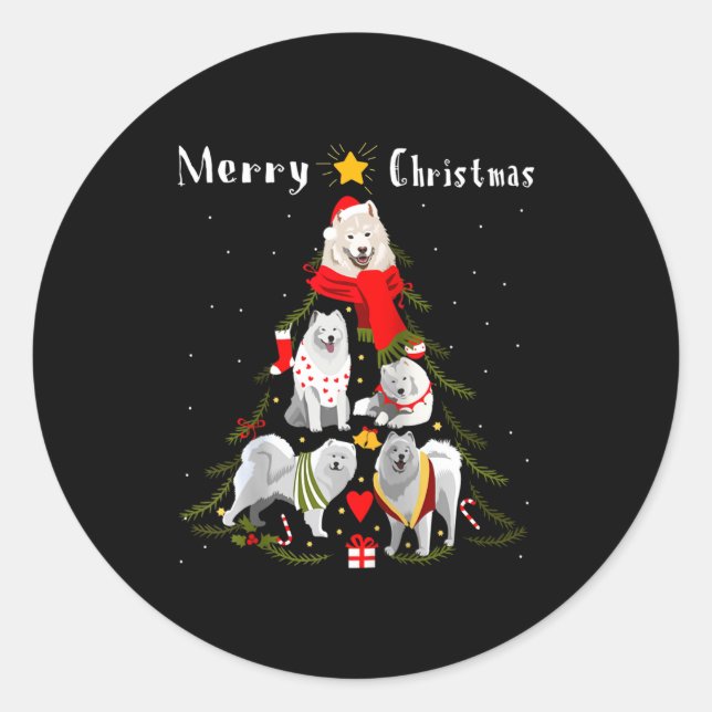Christmas Tree Samoyed Lover Xmas Dog Owner New Ye Runder Aufkleber (Vorderseite)