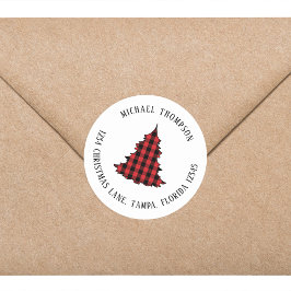 Christmas Tree Simple Holiday Return Address  Runder Aufkleber