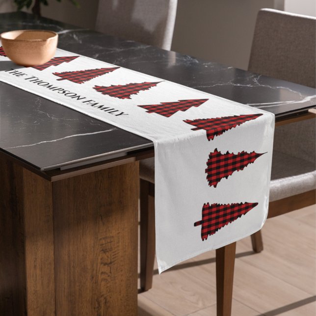 Christmas Tree Simple Niedlich Buffalo Karo Muster Kurzer Tischläufer (Christmas buffalo check plaid pattern Christmas tree cutout table runner.)