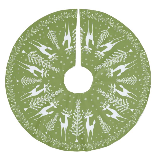 CHRISTMAS TREE SKIRT MCM OLIVE UND WEISS POLYESTER WEIHNACHTSBAUMDECKE (Vorderseite)