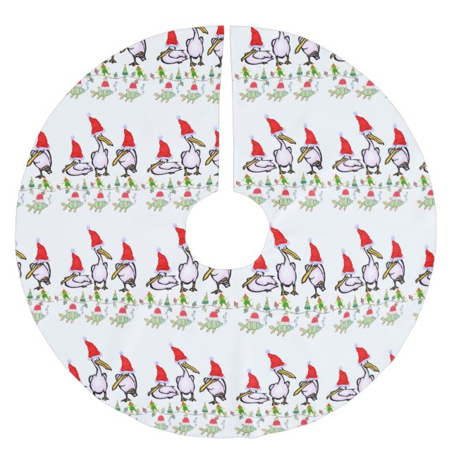 Christmas Tree Skirt Pink Pelicans Santa Hat  Polyester Weihnachtsbaumdecke (Vorderseite)