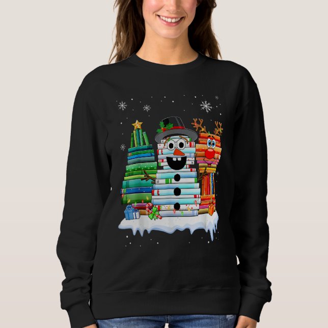 Christmas Tree Snowman Reindeer Book Stack Librari Sweatshirt (Vorderseite)