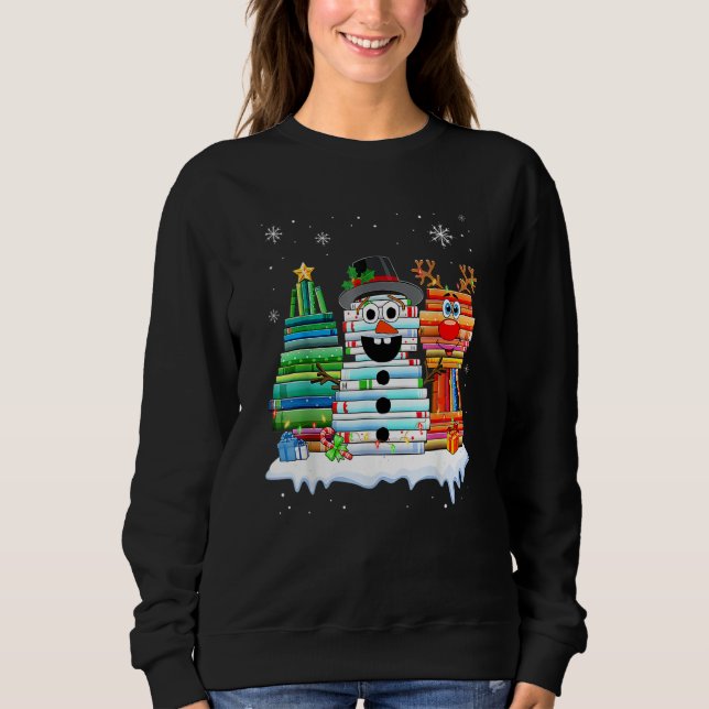 Christmas Tree Snowman Reindeer Book Stack Librari Sweatshirt (Vorderseite)