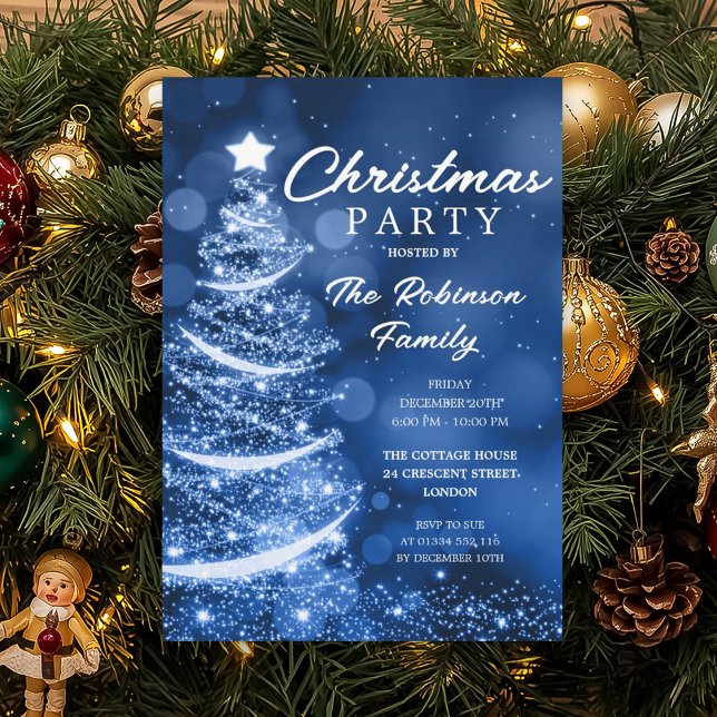 Christmas Tree Sparkle Blue Christmas Party Einladung (Christmas Tree Sparkle Blue Christmas Party Invitation)