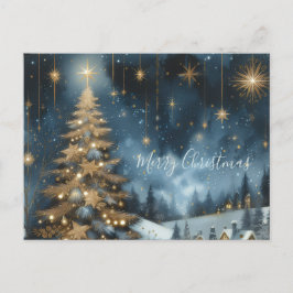 Christmas tree & starry night postcard postkarte