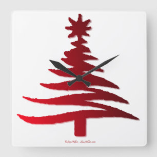 Christmas Tree Stencil Red Quadratische Wanduhr