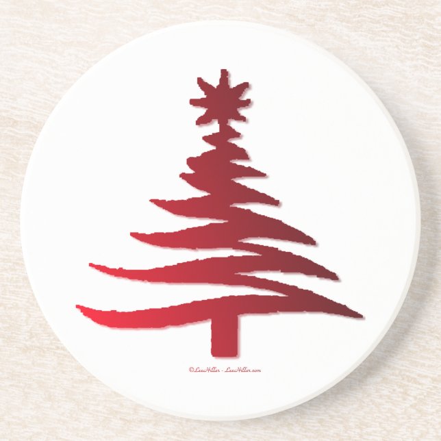 Christmas Tree Stencil Red Sandstein Untersetzer (Vorne)