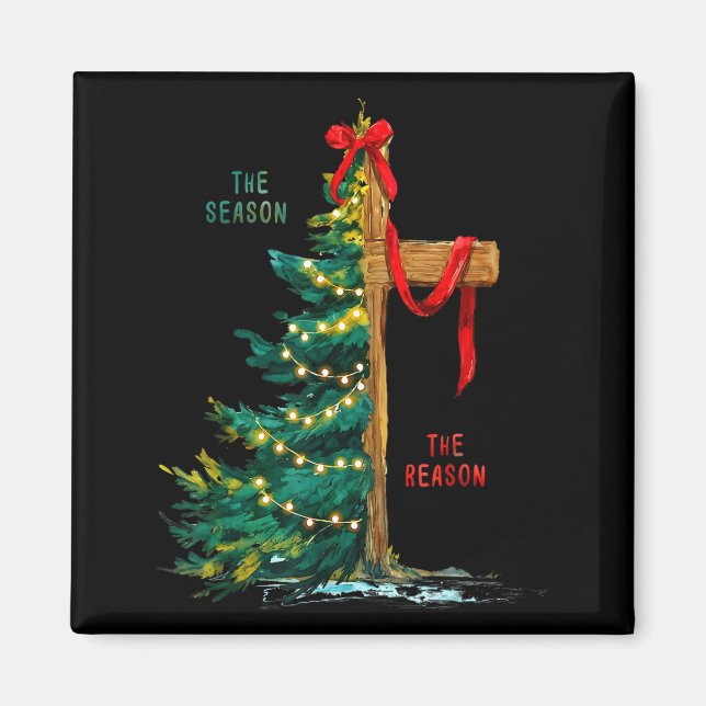 Christmas Tree The Season Jesus Cross The Reason  Magnet (Vorne)
