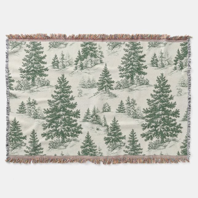Christmas Tree  Toile  De Jouy Green Tablecloth Decke (Vorderseite)