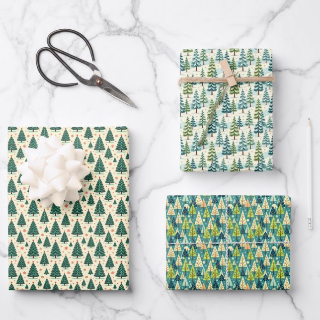 Christmas Tree Trio Geschenkpapier Set (Vorderseite)
