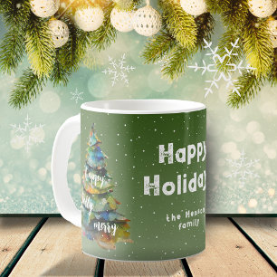 Christmas Tree Watercolor Merry Jolly Happy Family Kaffeetasse
