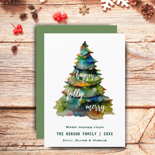Christmas Tree Watercolor Merry Jolly Happy Feiertagskarte