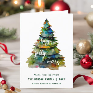 Christmas Tree Watercolor Merry Jolly Happy Feiertagskarte