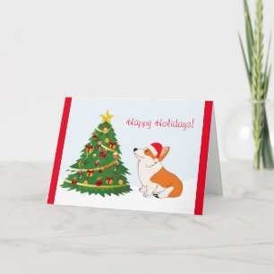 Christmas Tree Welsh Corgi Cartoon Feiertagskarte