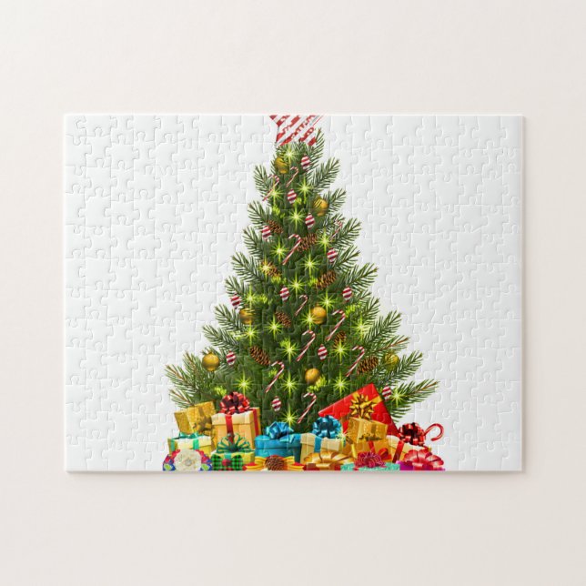 Christmas tree with decorations and gift boxes puzzle (Horizontal)