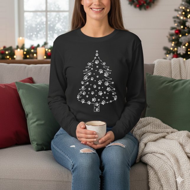 Christmas Tree with Dog Paws | Dog Lover T-Shirt (Celebrate Christmas with a paw-some twist! 🎄🐾 Perfect festive tee for every dog lover this holiday)